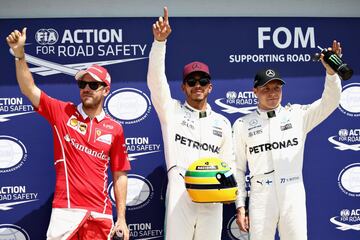 Sebastian Vettel, Lewis Hamilton y Valtteri Bottas.