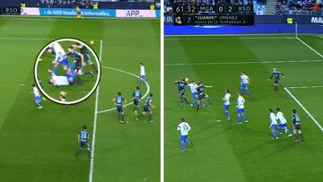 El Málaga pidió un penalti y fuera de juego en el 0-2 de la Real