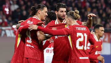 Los jugadores del Liverpool celebran el gol de Darwin Núñez ante el RB Leipzig.