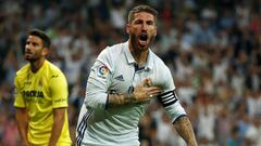 Real Madrid&#039;s Sergio Ramos celebrates a goal. 