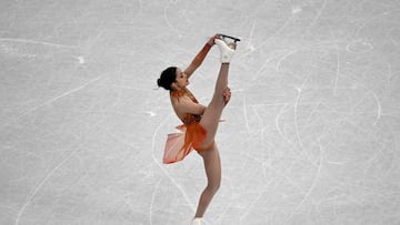 Canada's Madeline Schizas competes in the figure skating women's single short program team event during the Milano Cortina 2026 Winter Olympic Games at Milano Ice Skating Arena in Milan on February 6, 2026. (Photo by Antonin THUILLIER / AFP)