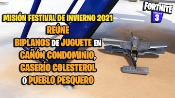 ¿Dónde están los biplanos de juguete en Cañón Condominio, Caserío Colesterol y Pueblo Pesquero en Fortnite?