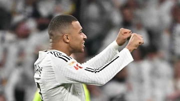 Mbappé celebra un gol con el Real Madrid.