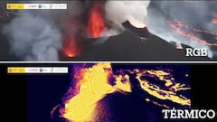 Las últimas tomas de dron a color y térmicas del volcán en España
