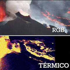 Las últimas tomas de dron a color y térmicas del volcán: cuatro bocas incesantes