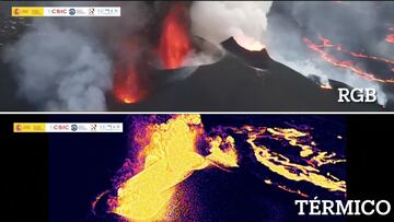 Las últimas tomas de dron a color y térmicas del volcán en España