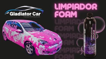 Champ¨² de espuma rosa para coche y moto disponible en Amazon.