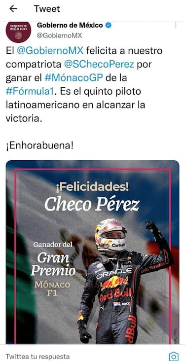 Entre aplausos y… equivocaciones, Gobierno felicita a Checo Pérez por su triunfo en Mónaco