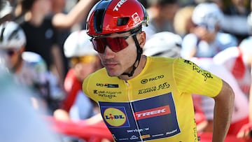 FARO, PORTUGAL - FEBRUARY 22: Juan Ayuso of Spain and Team Lidl - Trek - Yellow leader jersey prior to the 52nd Volta ao Algarve em Bicicleta 2026, Stage 5 a 148.4km stage from Faro to Malhao - Loule 512m on February 22, 2026 in Faro, Portugal. (Photo by Dario Belingheri/Getty Images)