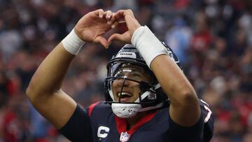 Nov 5, 2023; Houston, Texas, USA; Houston Texans quarterback C.J. Stroud (7) celebrates his touchdown against the Tampa Bay Buccaneers in the fourth quarter at NRG Stadium. Mandatory Credit: Thomas Shea-USA TODAY Sports