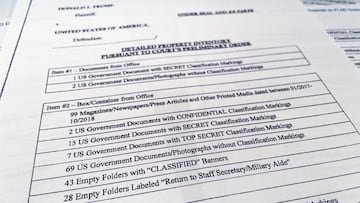 A detailed property inventory of documents and other items seized from former U.S. President Donald Trump's Mar-a-Lago estate shows the seizure of documents marked "Confidential," "Secret," "Top Secret" and dozens of empty folders marked either "Classified" or marked that they were to be returned to the president's staff assistant or military aide after the inventory was released to the public by the U.S. District Court for the Southern District of Florida in West Palm Beach, Florida, U.S. September 2, 2022. REUTERS/Jim Bourg