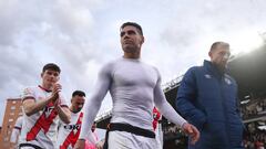 MADRID, SPAIN - FEBRUARY 19: Radamel Falcao of Rayo Vallecano de Madrid leaves the pitch with teammates after during the LaLiga Santander match between Rayo Vallecano and Sevilla FC at Campo de Futbol de Vallecas on February 19, 2023 in Madrid, Spain. (Photo by Gonzalo Arroyo Moreno/Getty Images)