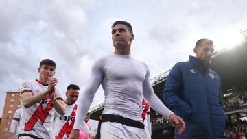 MADRID, SPAIN - FEBRUARY 19: Radamel Falcao of Rayo Vallecano de Madrid leaves the pitch with teammates after during the LaLiga Santander match between Rayo Vallecano and Sevilla FC at Campo de Futbol de Vallecas on February 19, 2023 in Madrid, Spain. (Photo by Gonzalo Arroyo Moreno/Getty Images)