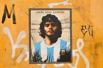 A mural dedicated to Diego Armando Maradona, by street artist Harry Greb is seen in the Trastevere district of Rome