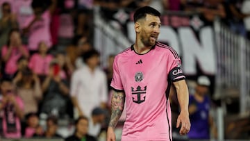 Apr 6, 2024; Fort Lauderdale, Florida, USA; Inter Miami CF forward Lionel Messi (10) looks on during the second half against the Colorado Rapids at Chase Stadium. Mandatory Credit: Nathan Ray Seebeck-USA TODAY Sports