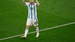 GR7123. LUSAIL (CATAR), 18/12/2022.- Lionel Messi de Argentina celebra un gol hoy, en la final del Mundial de Fútbol Qatar 2022 entre Argentina y Francia en el estadio de Lusail (Catar).EFE/ Alberto Estevez
