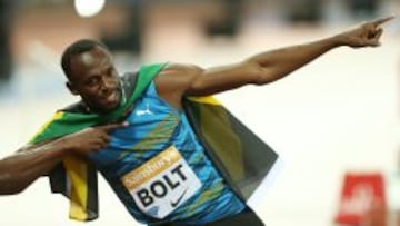 Usain Bolt celebrando su victoria en los 100 metros en la Diamond League.