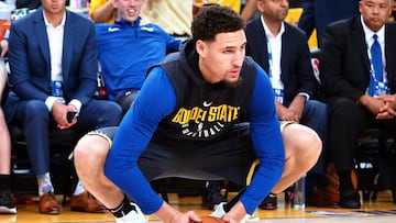 Klay Thompson antes de un partido de las Finales contra los Cleveland Cavaliers.