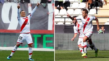 De Tomás y Trejo, celebrando sus goles con el Rayo.