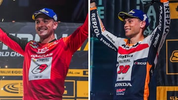 Jaime Busto y Gabri Marcelli, en el podio del X-Trial de Tallin (Estonia).