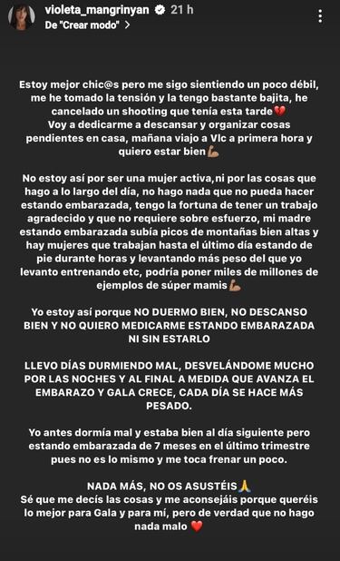 Nuevo rev¨¦s en el embarazo de Violeta Mangri?¨¢n: ¡°No puedo seguir as¨ª¡±