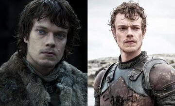 Theon Greyjoy en la primera (izq) y séptima (der) temporada de Game of Thrones.  