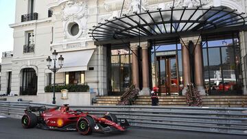 Ferrari&#039;s Monegasque driver Charles Leclerc drives during the second practice session at the Monaco street circuit in Monaco, ahead of the Monaco Formula 1 Grand Prix, on May 27, 2022. (Photo by SEBASTIEN BOZON / AFP)