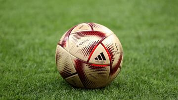 AL KHOR, QATAR - DECEMBER 14: adidas 'Al Hilm' official match ball is seen during the FIFA World Cup Qatar 2022 semi final match between France and Morocco at Al Bayt Stadium on December 14, 2022 in Al Khor, Qatar. (Photo by Julian Finney/Getty Images)