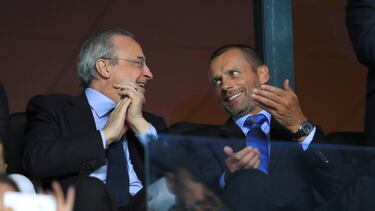Real Madrid President Florentino Perez (left) and UEFA President Aleksander Ceferin in the stands Real Madrid v Atletico Madrid - UEFA European Super Cup - Lillekula Stadium 15-08-2018 . (Photo by Mike Egerton/PA Images via Getty Images)
