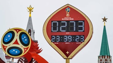 The digital FIFA World Cup 2018 countdown clock placed in front of the Red Square and the Kremlin in Moscow is pictured on September 13, 2017.