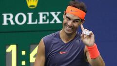 Rafa Nadal reacciona durante su partido ante Juan Mart&iacute;n del Potro en las semifinales del US Open Tennis Championships en el USTA National Tennis Center de Flushing Meadows, New York.