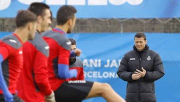 Constantin Galca oversees Espanyol training.