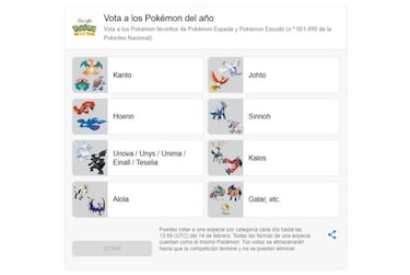 Vota por tu Pokémon favorito en Google por el Día de Pokémon
