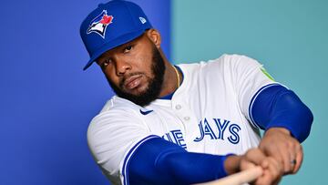 DUNEDIN, FLORIDA - FEBRUARY 21: Vladimir Guerrero Jr #27 of the Toronto Blue Jays poses for a picture during the 2025 Toronto Blue Jays Photo day at the Player Development Complex on February 21, 2025 in Dunedin, Florida. Julio Aguilar/Getty Images/AFP (Photo by Julio Aguilar / GETTY IMAGES NORTH AMERICA / Getty Images via AFP)