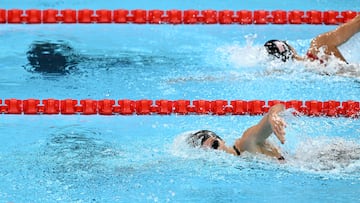 Canada's Summer Mcintosh competes in the semifinal of the women's 200m individual medley swimming event during the Paris 2024 Olympic Games at the Paris La Defense Arena in Nanterre, west of Paris, on August 2, 2024. (Photo by SEBASTIEN BOZON / AFP)