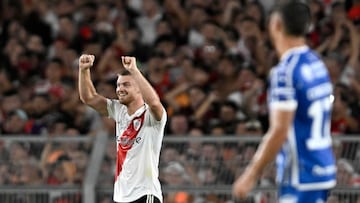 BUENOS AIRES, ARGENTINA - MARCH 12: Lucas Beltrán of River Plate celebrates after scoring the first goal of the team during a match between River Plate and Godoy Cruz as part of Liga Profesional 2023 at Estadio Mas Monumental Antonio Vespucio Liberti on March 12, 2023 in Buenos Aires, Argentina.  (Photo by Diego Alberto Haliasz/Getty Images)