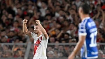 BUENOS AIRES, ARGENTINA - MARCH 12: Lucas Beltrán of River Plate celebrates after scoring the first goal of the team during a match between River Plate and Godoy Cruz as part of Liga Profesional 2023 at Estadio Mas Monumental Antonio Vespucio Liberti on March 12, 2023 in Buenos Aires, Argentina.  (Photo by Diego Alberto Haliasz/Getty Images)