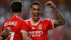 Di María celebrando un gol junto a Rafa Sillva.