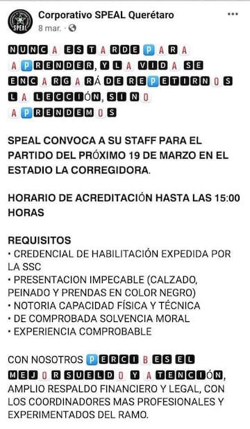 Convocatoria para guardias de seguridad en estadio La Corregidora