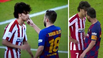 Trifulca antes del descanso de João Félix con Alba y Messi