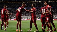 Liverpool&#039;s English midfielder Jordan Henderson (L) and Liverpool&#039;s Egyptian midfielder Mohamed Salah celebrate after Liverpool&#039;s Belgium striker Divock Origi scored during the UEFA Champions League final football match between Liverpool an