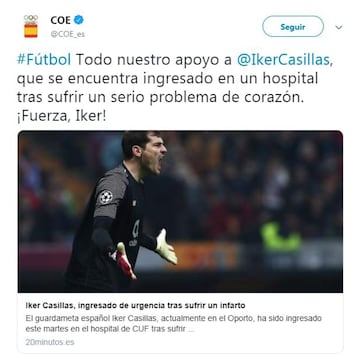 Deportistas, políticos, famosos... mandan fuerzas a Iker Casillas