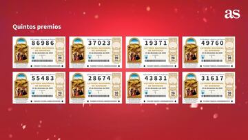 Quintos premios de la Lotería de Navidad 2020: 19371, 28674, 31617, 37023, 43831, 49760, 55483 y 86986