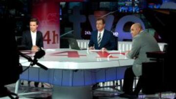 De izquierda a derecha: Nacho Poveda, Pedro Carreño y Javier Gómez Matallanas en La tarde en 24 Horas de TVE.