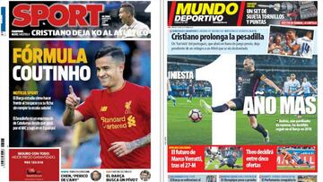 Portadas de los diarios Sport y Mundo Deportivo del día 3 de mayo de 2017.