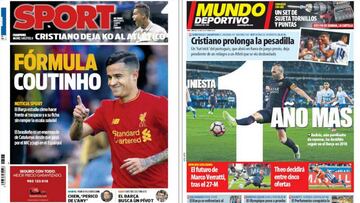 Portadas de los diarios Sport y Mundo Deportivo del d&iacute;a 3 de mayo de 2017.