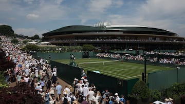 Tennis - Wimbledon - All England Lawn Tennis and Croquet Club, London, Britain - July 1, 2025 General view of court 14 during the first round match between Australia's Daria Kasatkina and Colombia's Emiliana Arango REUTERS/Isabel Infantes