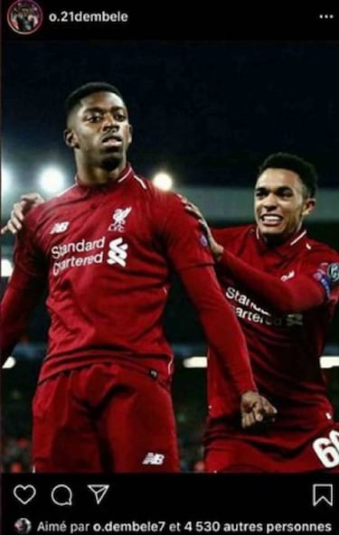 Nueva pol¨¦mica de Demb¨¦l¨¦: da un 'like' a un montaje suyo con la camiseta del Liverpool