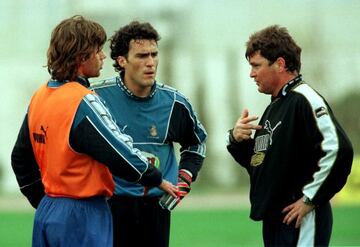 Pochettino, Tony y Camacho, en un entrenamiento con el Espanyol en 1998.