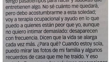 Pilar Fern&amp;aacute;ndez S&amp;aacute;nchez, una anciana de 82 a&amp;ntilde;os de Granada, ha escrito una emotiva carta que invita a reflexionar sobre la vida.